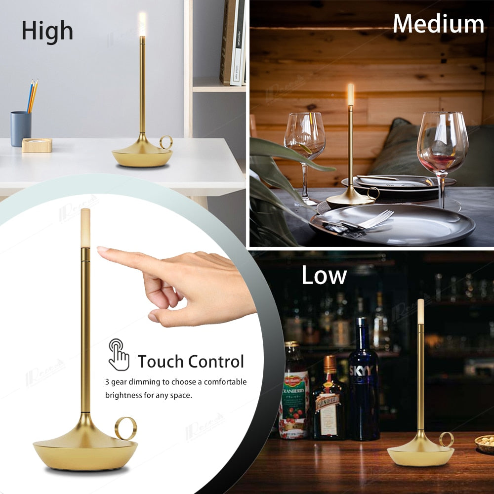 Retro Cordless Candle Stick LED Night Light Rechargeable Portable Desktop Coffee Table Light For Bedside Table