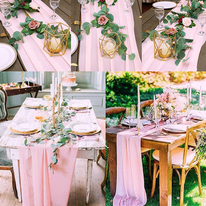 Elegant Chiffon Table Runner 30x300cm Table Drape Romantic Boho Table Runner Decoration for Wedding Birthday Party Bridal Valentine's Day Table Decoration