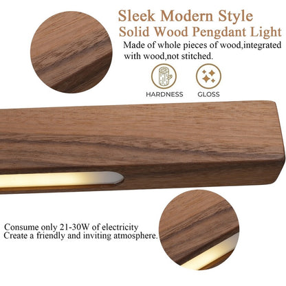 Modern Solid Wood Beam LED Pendant Light Fixture Sleek Minimalist Linear Lighting For Dining Room Table Kitchen Island Centrepiece Lighting
