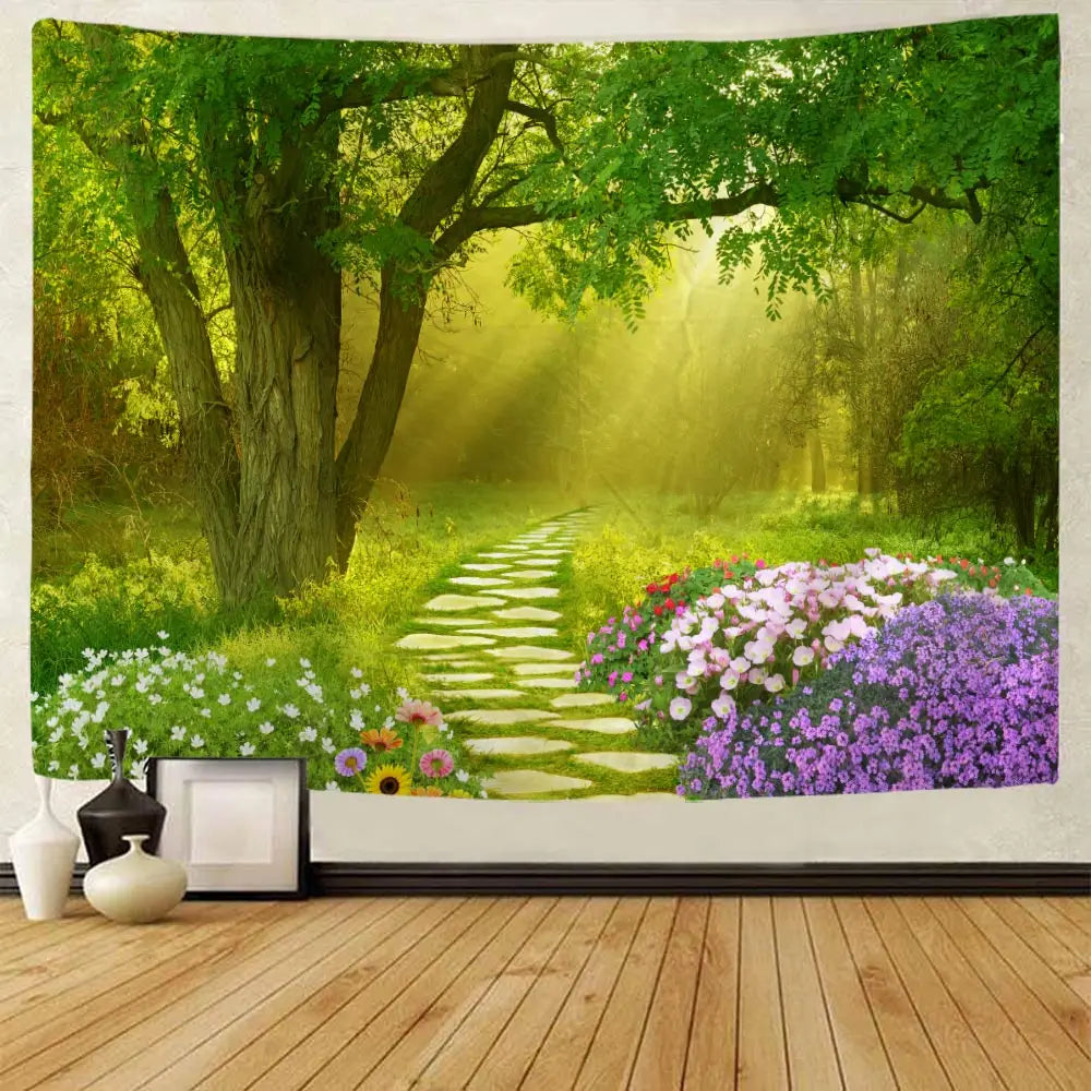 Exotic Natural Landscape Tapestry: Inspiring Waterfall Landscape and Forest Print - Bohemian Mandala Wall Decor with Calming Seascape Imagery