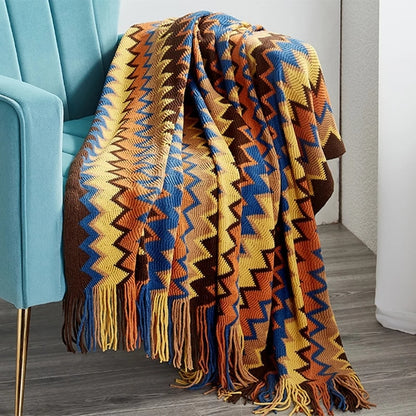 Colorful Bohemian Geometric Aztec Plaid Sofa Bed Blanket - A Versatile and Stylish Home Accessory For The Living Room & Bedroom