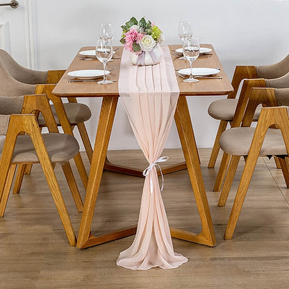 Elegant Chiffon Table Runner 30x300cm Table Drape Romantic Boho Table Runner Decoration for Wedding Birthday Party Bridal Valentine's Day Table Decoration