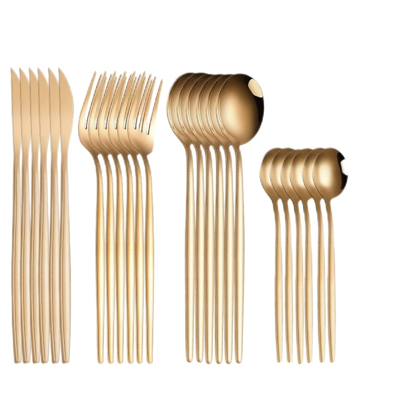 Light Luxury 24pcs Gold Dinnerware Set Stainless Steel Flatware For Modern Dining Room Dishwasher Safe Kitchen Tableware