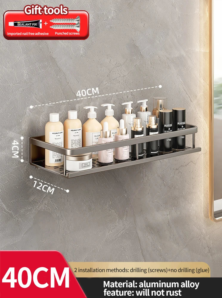 Modern Space Aluminum Bathroom Shelf 50cm Shower Racking For Cosmetics Bathroom Accessories Shelving 40cm 30cm No Drilling Required