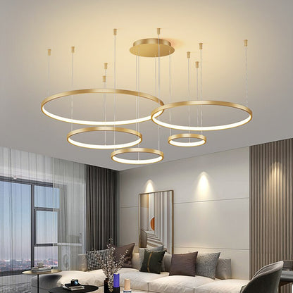 Contemporary Ring of Light LED Chandelier Suspended Circles Pendant Lights For Living Room Dining Room Reception Foyer Lighting
