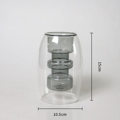 Modern Colorful Abstract Handcrafted Double-Layer Glass Vase for Hydroponic Plants and Flowers