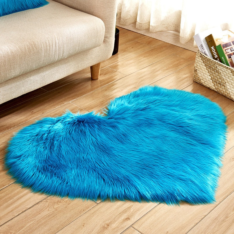Soft Plush Fluffy Heart Rug Floor Mat For Living Room Bedroom Anti Slip Deep Pile Rug - Choose Your Color!