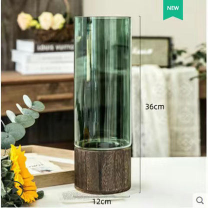 Elegant Nordic Hydroponic Plant Glass Vase with Durable Wood Base - Perfect for Home and Office Decor