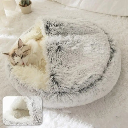 Soft Plush Pet Bed with Cover: A Cozy 2-in-1 Sleeping Nest Cave for Small Dogs and Cats