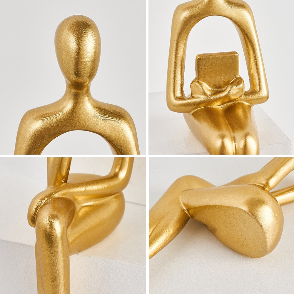 Nordic Philosophers Decorative Ornamental Golden Figurines For Coffee Table Book Shelf Mantelpiece Fashionable Home Decor Accessories