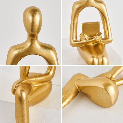 Nordic Philosophers Decorative Ornamental Golden Figurines For Coffee Table Book Shelf Mantelpiece Fashionable Home Decor Accessories