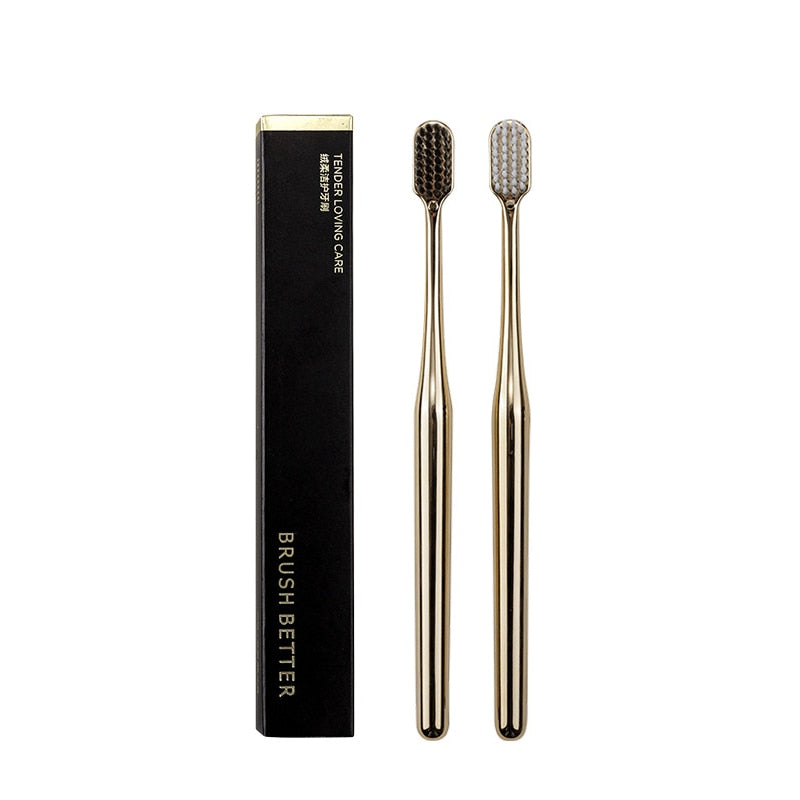 Luxury Toothbrush Gold & Silver Soft Bristle Dental Toothbrush Elegant Gentle Stylish Washroom Accessories For Luxury Bathroom