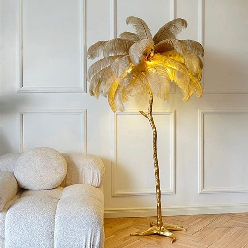 Nordic Light Luxury Ostrich Feather LED Floor Lamp Standing Modern Interior Lighting For Living Room Foyer