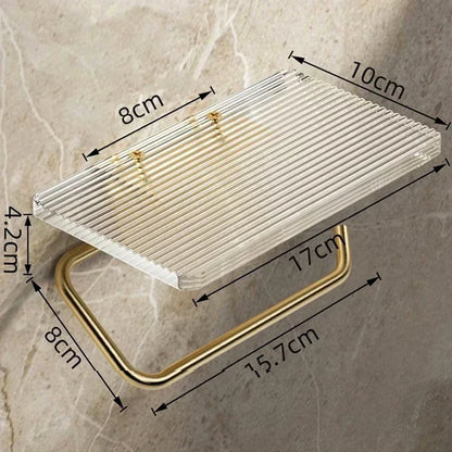 Luxury Golden Loo Roll Holder Gold Space Aluminum With Acrylic Shelf For Holding Pots & Cosmetics etc No Drilling Required