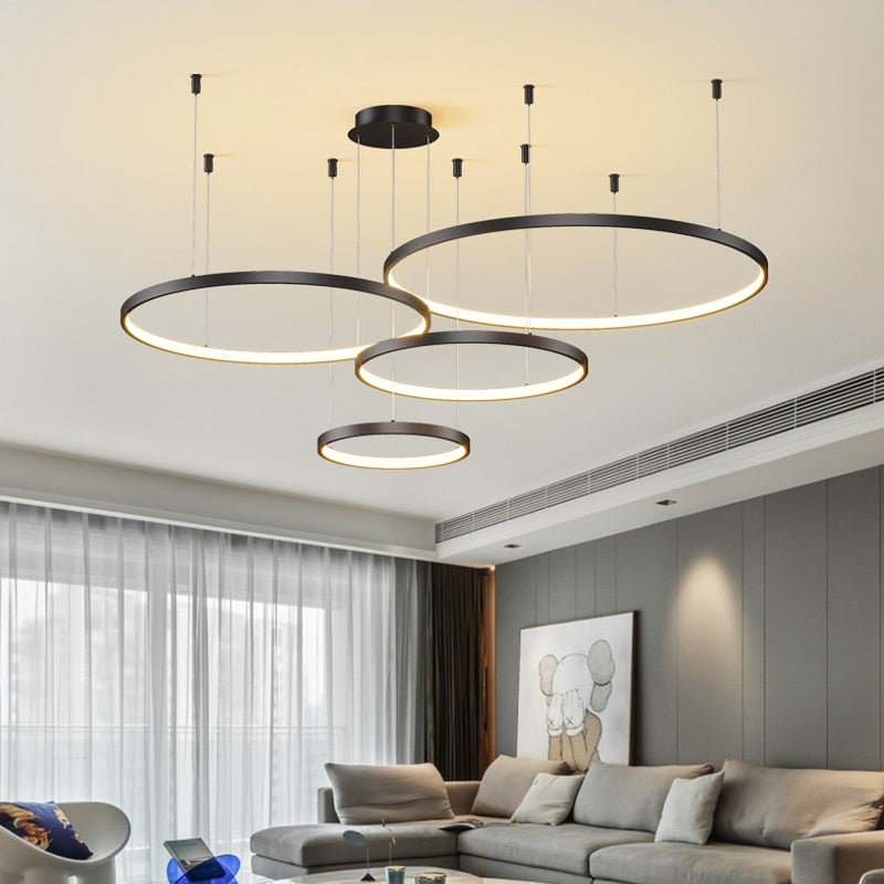 Contemporary Ring of Light LED Chandelier Suspended Circles Pendant Lights For Living Room Dining Room Reception Foyer Lighting