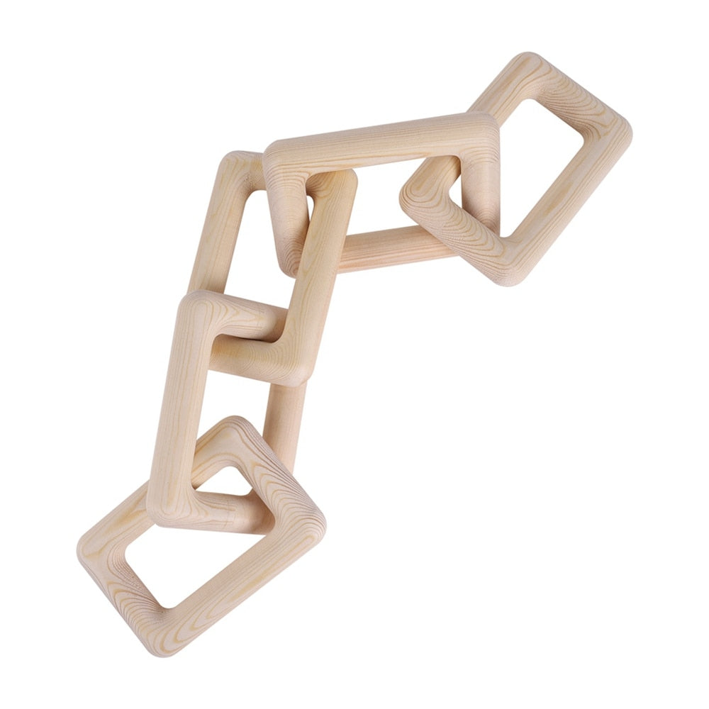 Solid Natural Wood Rustic Chain Link Ornament Hand Carved Table Tray Decoration For Modern Minimalist Farmhouse Chic Home Decor
