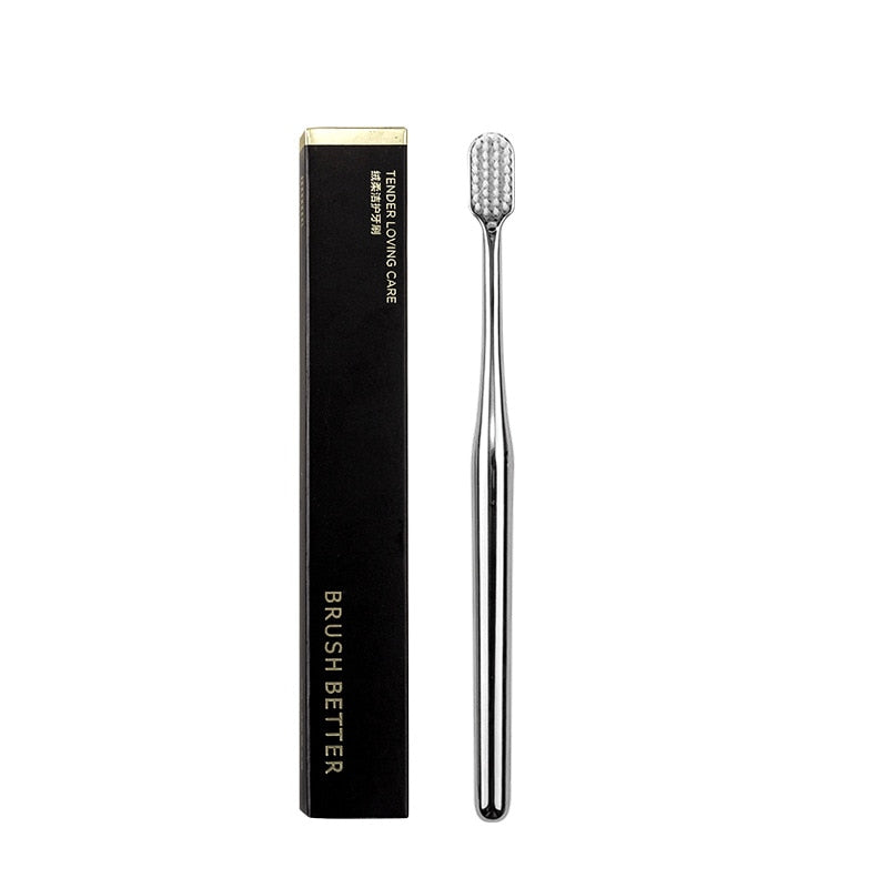 Luxury Toothbrush Gold & Silver Soft Bristle Dental Toothbrush Elegant Gentle Stylish Washroom Accessories For Luxury Bathroom