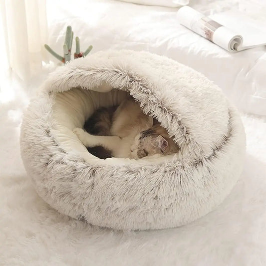Soft Plush Pet Bed with Cover: A Cozy 2-in-1 Sleeping Nest Cave for Small Dogs and Cats