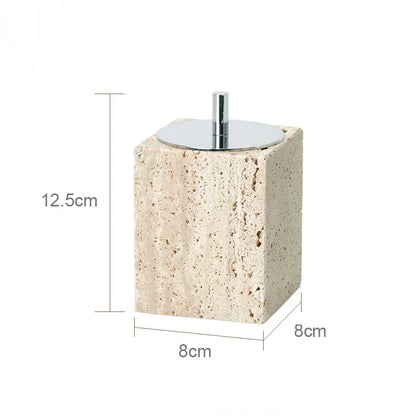 Solid Travertine Marble Bathroom Accessories – Natural Beige Stone Soap Dispenser, Tissue Box, Toilet Brush Holder, Soap Dish, Reed Diffuser & Vanity Tray