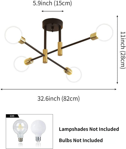 Modern Classic Starburst LED Chandelier Brushed Gold Semi-Flush Mounted Ceiling Light For Living Room Dining Room Trending Home Decor