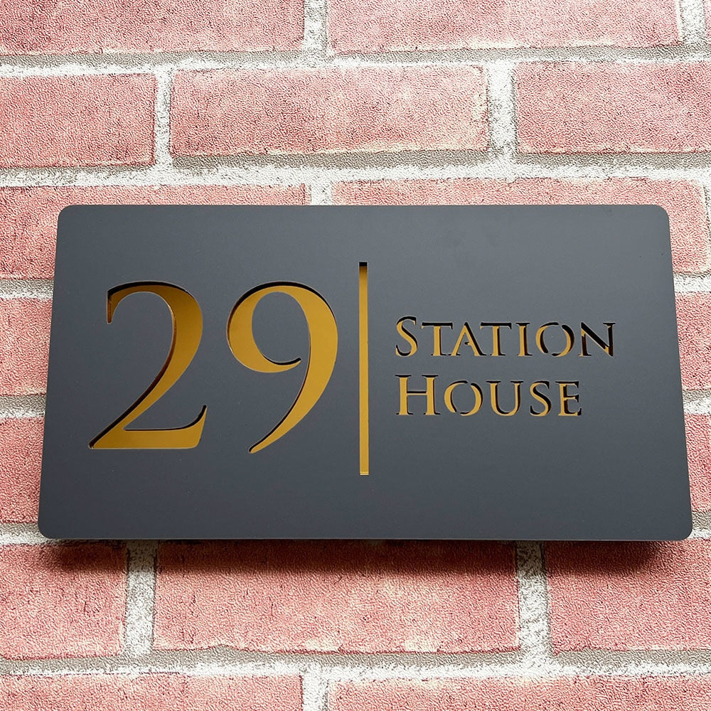 Personalized Laser Engraved 3D Floating House Number 28cm x 15cm Name Plate Matte Black Matte Gray Silver Gold 
