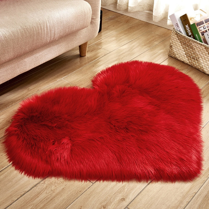 Soft Plush Fluffy Heart Rug Floor Mat For Living Room Bedroom Anti Slip Deep Pile Rug - Choose Your Color!