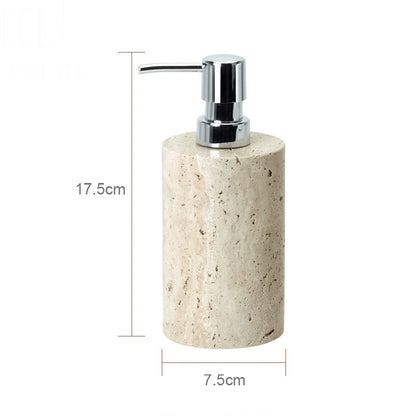 Solid Travertine Marble Bathroom Accessories – Natural Beige Stone Soap Dispenser, Tissue Box, Toilet Brush Holder, Soap Dish, Reed Diffuser & Vanity Tray