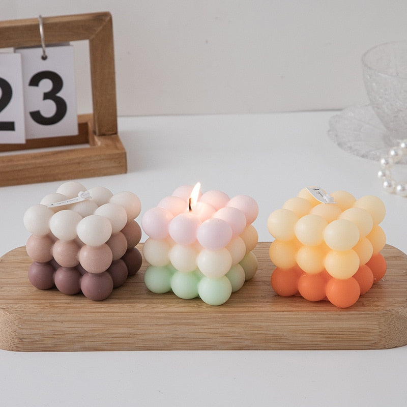 Aesthetic Color Gradient Bubble Square Candles - Trendy Handcrafted Soy Wax Scented Candles for Home Decoration Kitchen Bedroom or Bathroom