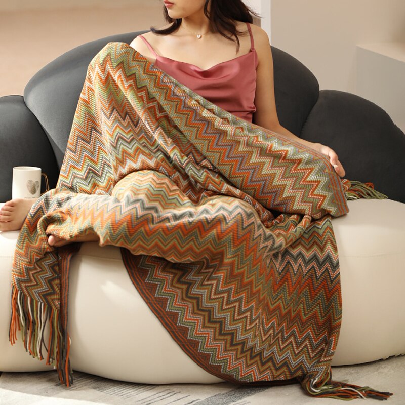 Colorful Bohemian Geometric Aztec Plaid Sofa Bed Blanket - A Versatile and Stylish Home Accessory For The Living Room & Bedroom