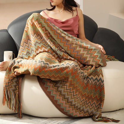 Colorful Bohemian Geometric Aztec Plaid Sofa Bed Blanket - A Versatile and Stylish Home Accessory For The Living Room & Bedroom
