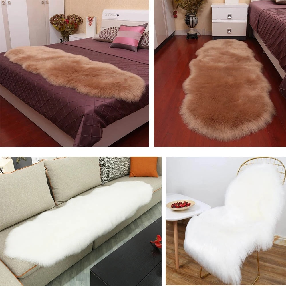 Soft Faux Sheepskin Furry Rug For Bedroom Deep Pile Shaggy Carpet Mat For Living Room Bedroom Cosy Sofa Rug Ideal For Wooden Floors