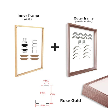 Gold & Black DIY Frame Kit – Aluminum Outer Frame with Wooden Inner Frame Gallery-Ready Canvas Display - Multiple Color Options