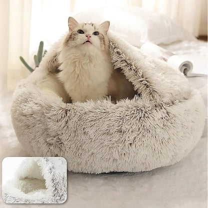 Soft Plush Pet Bed with Cover: A Cozy 2-in-1 Sleeping Nest Cave for Small Dogs and Cats