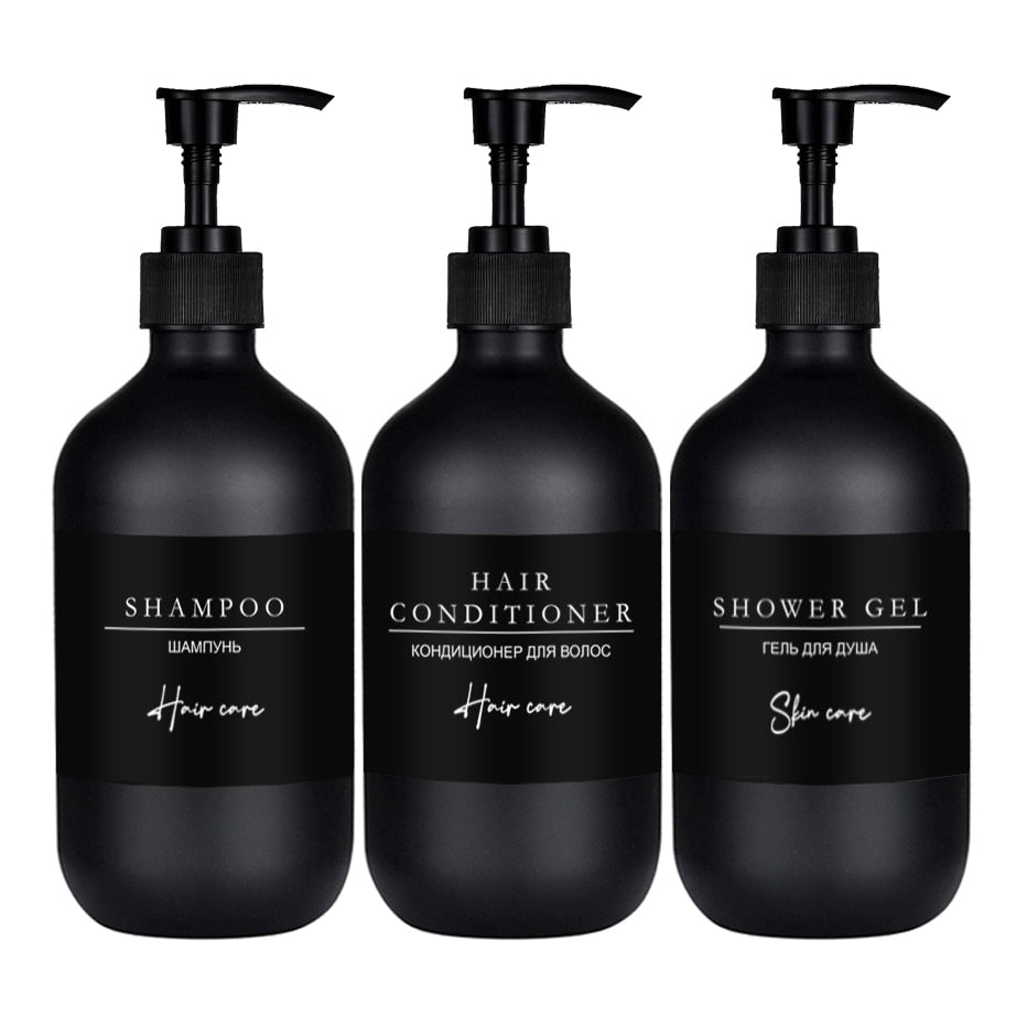 Minimalist Matte Black Cosmetic Dispensers For Hand Liquid Shampoo Shower Gel etc Refillable Soap Pump Lotion Bottles 500ml Set of 3pcs