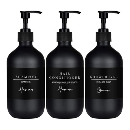 Minimalist Matte Black Cosmetic Dispensers For Hand Liquid Shampoo Shower Gel etc Refillable Soap Pump Lotion Bottles 500ml Set of 3pcs