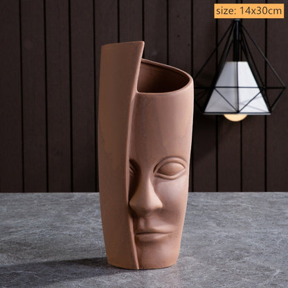 Modern Trendy Face Pot Contemporary Ceramic Human Face & Lips Flower Pot Vase For Floral Arrangements Creative Home Interior Decor