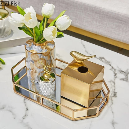 Light Luxury Golden Brass Crafted Tissue Box Modern Geometric Square Housing For Tissues Napkins Etc Living Room Dining Room Decor