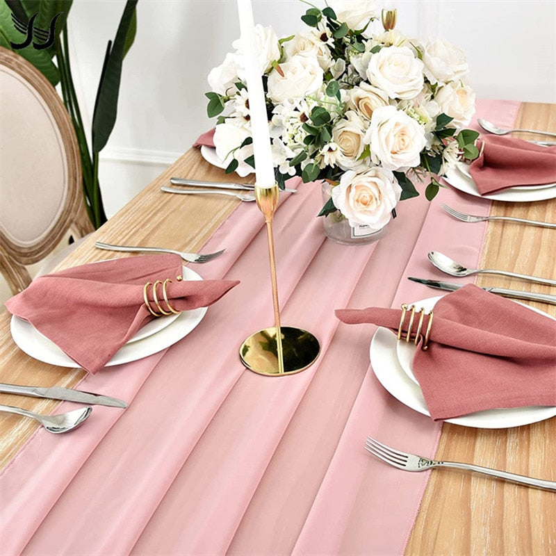 Elegant Chiffon Table Runner 30x300cm Table Drape Romantic Boho Table Runner Decoration for Wedding Birthday Party Bridal Valentine's Day Table Decoration