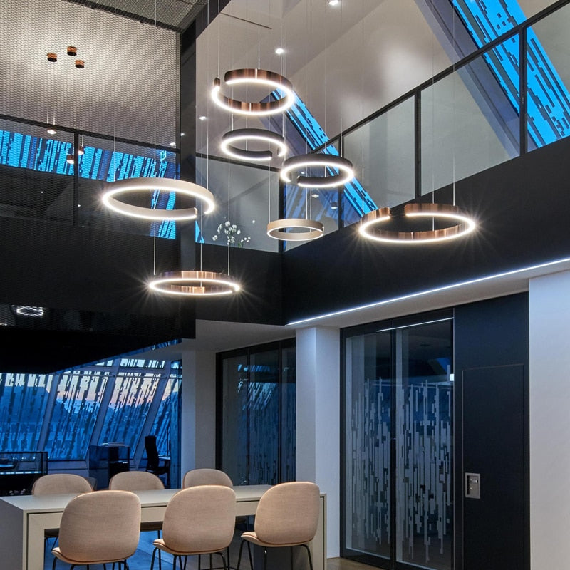 Minimalist Nordic LED Ring Chandelier Suspended Circle Pendant Lights For Living Room Dining Room Contemporary Interior Lighting