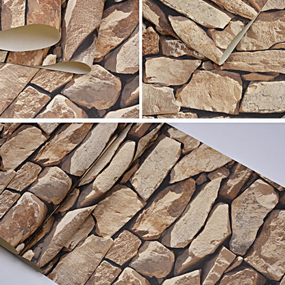 3D Rustic Stone Wall Effect PVC Wallpaper Realistic Faux Stone Printed Vinyl Wall Paper For Living Room Dining Room Kitchen Workshop Home Office