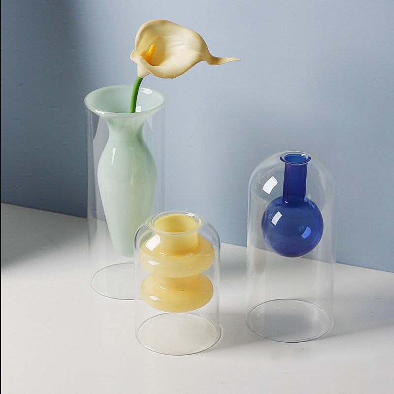 Pretty Abstract Blown Glass Vases For Minimalist Floral Display Desktop Hydroponics Colorful Stained Glass Vases