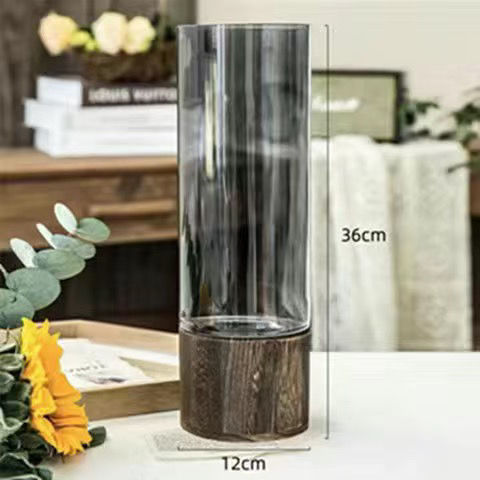 Elegant Nordic Hydroponic Plant Glass Vase with Durable Wood Base - Perfect for Home and Office Decor