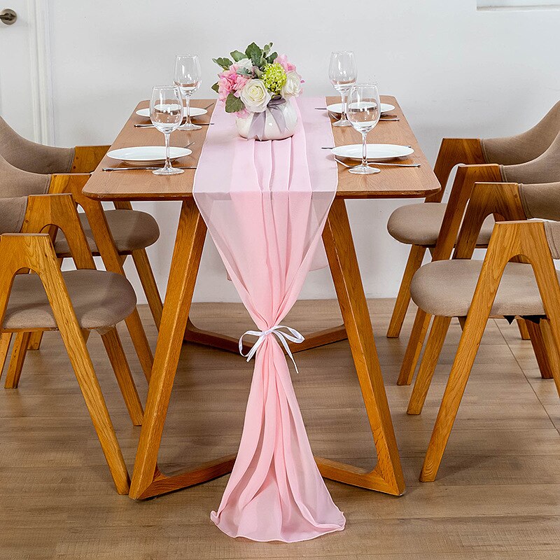Elegant Chiffon Table Runner 30x300cm Table Drape Romantic Boho Table Runner Decoration for Wedding Birthday Party Bridal Valentine's Day Table Decoration