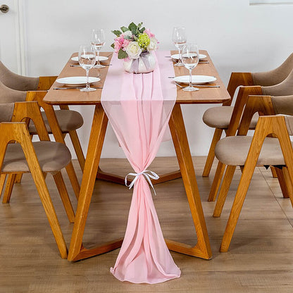 Elegant Chiffon Table Runner 30x300cm Table Drape Romantic Boho Table Runner Decoration for Wedding Birthday Party Bridal Valentine's Day Table Decoration