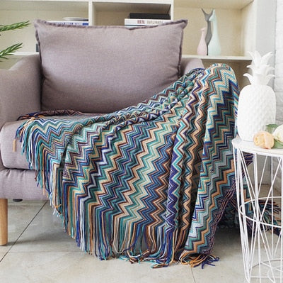 Colorful Bohemian Geometric Aztec Plaid Sofa Bed Blanket - A Versatile and Stylish Home Accessory For The Living Room & Bedroom