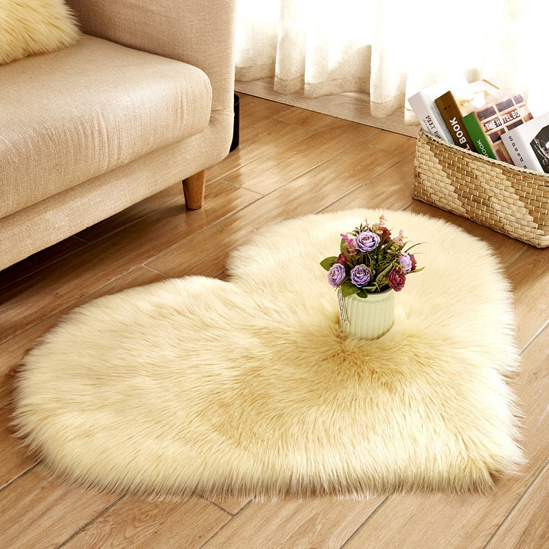 Soft Plush Fluffy Heart Rug Floor Mat For Living Room Bedroom Anti Slip Deep Pile Rug - Choose Your Color!