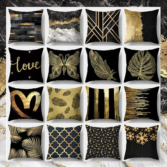 Chic Black Golden Sofa Throw Cushion Cover with Decorative Pattern for Bedroom Living Room Bedroom Pillowcase