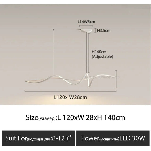 Flowing Ribbon Minimalist Designer Lighting LED Chandelier For Dining Island Aluminum Modern Living Room Kitchen Dining Room Table Decor