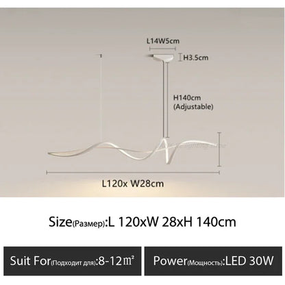 Flowing Ribbon Minimalist Designer Lighting LED Chandelier For Dining Island Aluminum Modern Living Room Kitchen Dining Room Table Decor