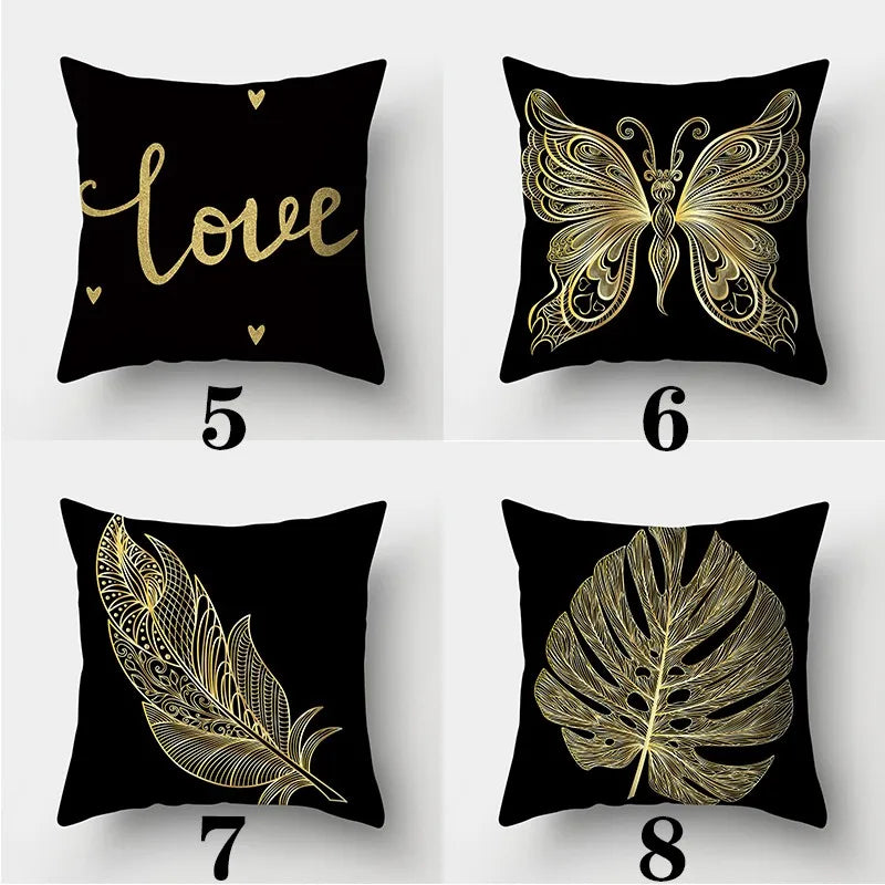 Chic Black Golden Sofa Throw Cushion Cover with Decorative Pattern for Bedroom Living Room Bedroom Pillowcase